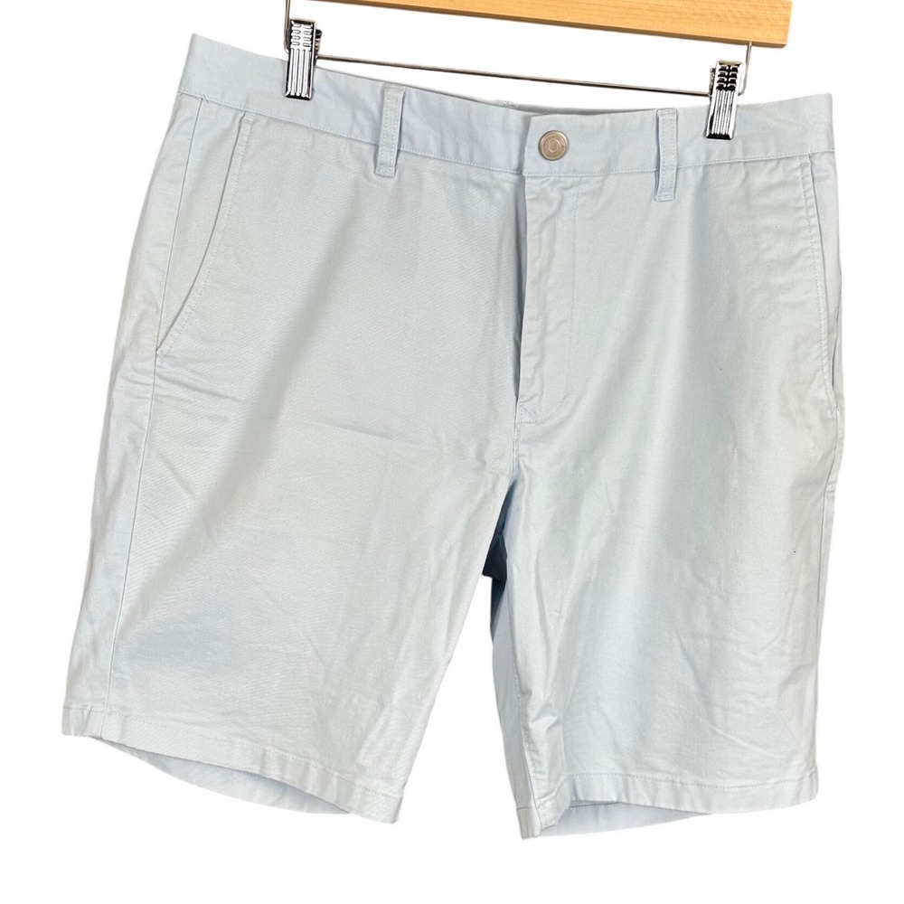 Bonobos Washed Chino Shorts Mens 34 Light Blue 9 Inch Inseam Flat Front Casual